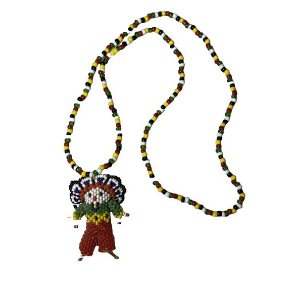 1970s Zuni Beaded Kachina Necklace Southwestern Vintage Art - Picture 7 of 14
